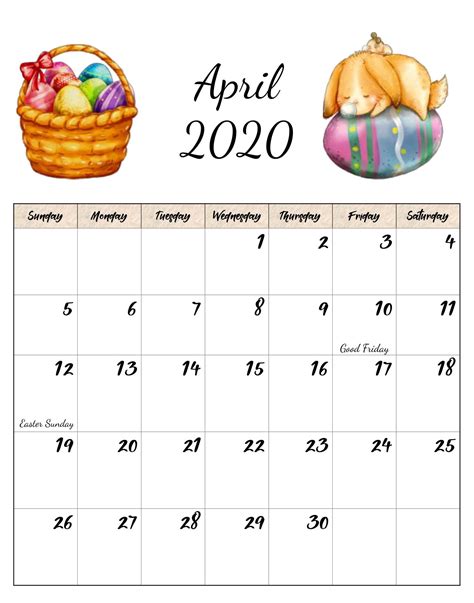 april calendar  printable word  holidays