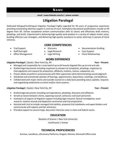 Litigation Paralegal Resume Example And Guide Zipjob