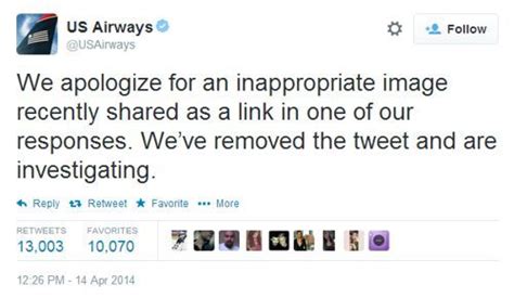 us airways apologized monday for tweeting a pornographic image to a customer social media fails