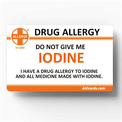 Allergy Id Card Iodine Allergy