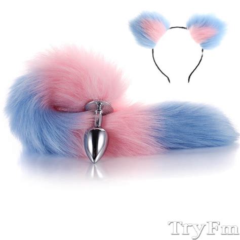 Pink Blue Furry Tail Anal Plug With Headdress Tryfmcom