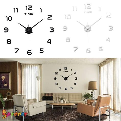 Large Number Diy Wall Clock Frameless 3d Mirror Sticker Home Room Decor Home Furniture And Diy Clocks