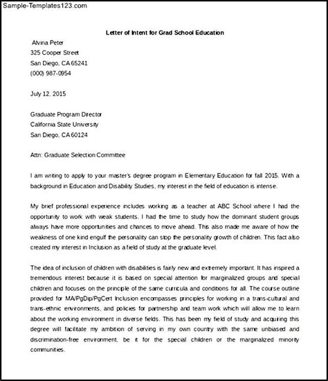 Maybe you would like to learn more about one of these? Letter of Intent Grad School Education Sample Word Format ...