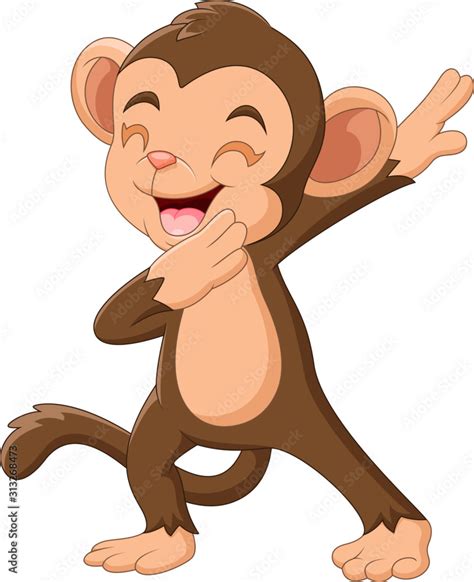 Cartoon Happy Monkey Waving Hand Stock Vector Adobe Stock