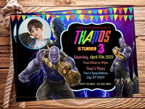 Thanos Birthday Invitation Thanos Party Thanos Invite Etsy