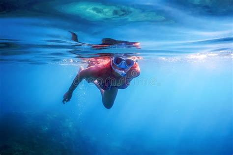 Women Snorkeling In The Tropical Sea Underwater Women Stock Image
