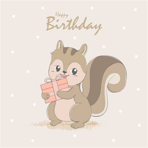 Premium Vector Cute Squirrel Cartoon Happy Birthday Greeting And