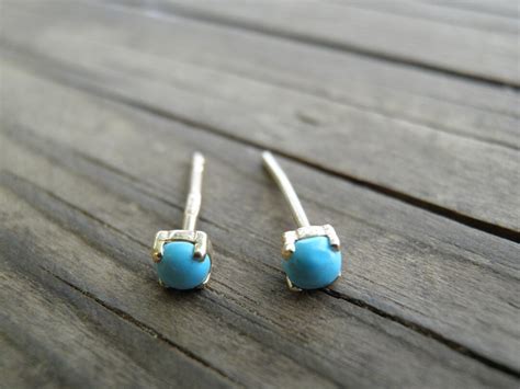 K Gold Studs Tiny Mm Turquoise Stud Earrings Turq Uoise Etsy