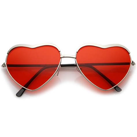 Women S Oversize Metal Frame Slim Arms Tinted Lens Heart Sunglasses 61mm Heart Sunglasses