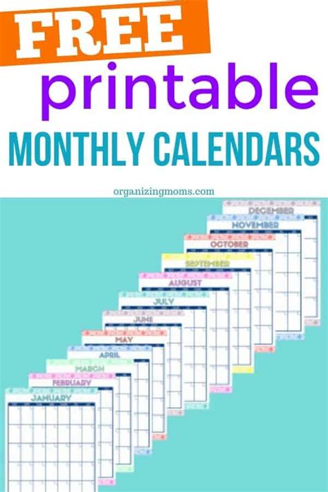 Cute Free Printable Monthly Calendars Organizing Moms