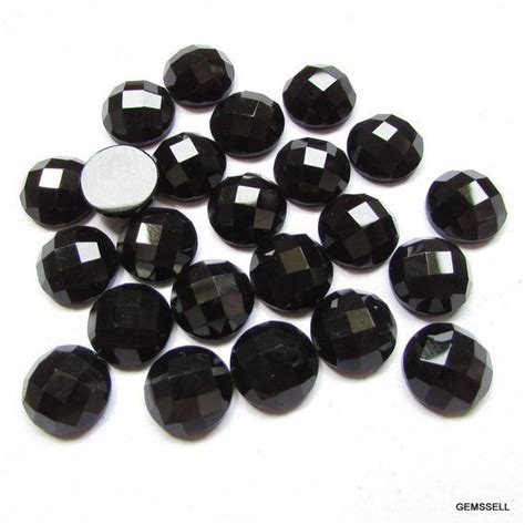 10 Pieces 8mm Black Onyx Faceted Checker Round Flat Gemstone Etsy