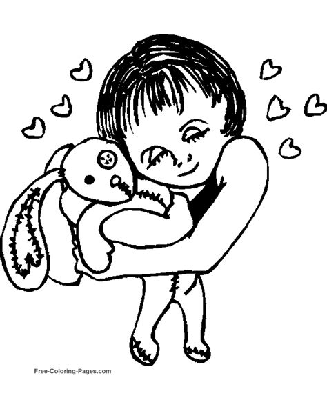 Easter Coloring Pages Girl Hugging Bunny