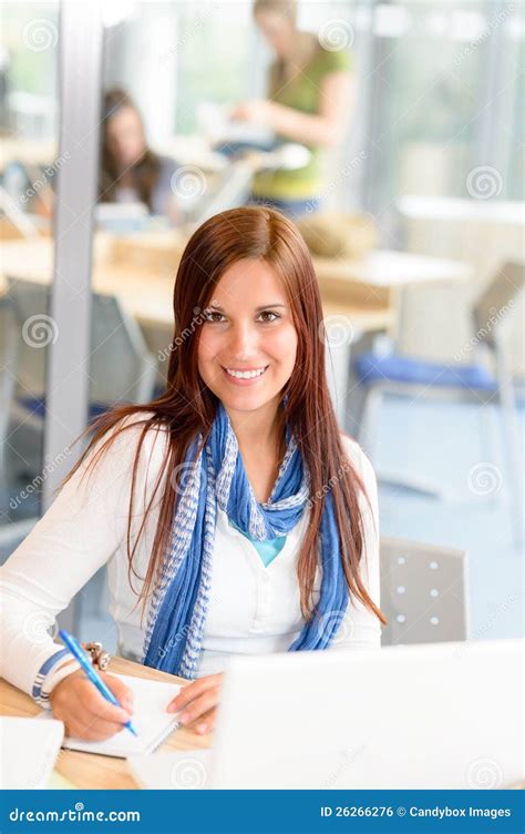 Smiling High School Student Girl Take Notes Stock Photo Image Of