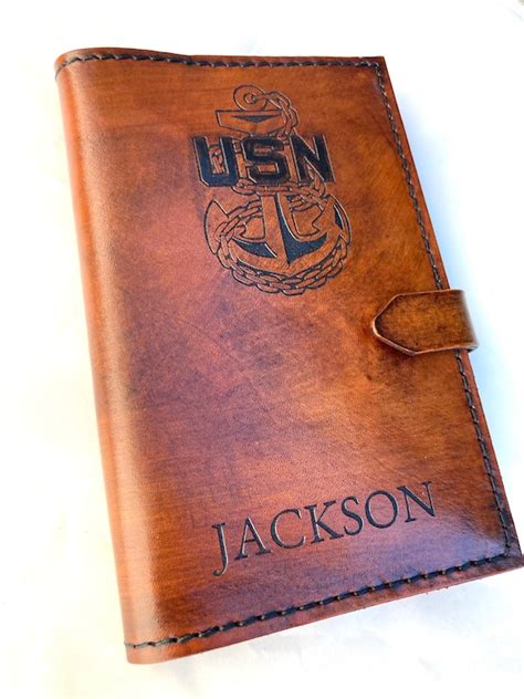 Single Anchor Navy Chief Charge Book Leather Journal Cover Etsy
