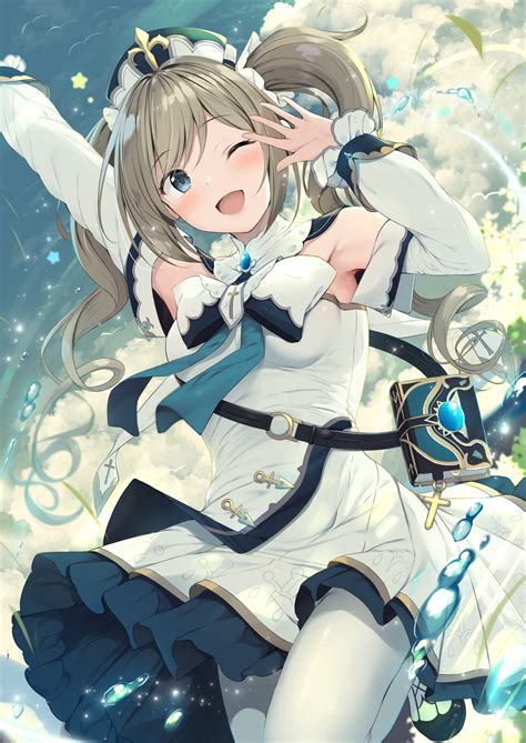 Safebooru 1girl D Arm Up Armpits Barbara Genshin Impact Bare Shoulders Belt Blue Eyes Book