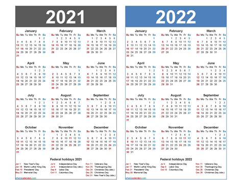 Federal Holidays 2021 Calendar Printable 2021 Calendar With Holidays