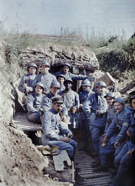 A Group Of French Soldiers In A Trench On The Front Line Near