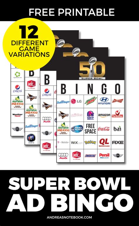 Super Bowl Commercial Bingo Free Printable Printable Templates