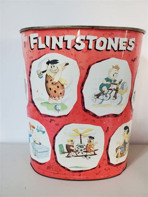 Vintage Flintstones Trash Can Oval 1960s Cartoons Hanna Barbera Waste