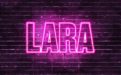 Download Wallpapers Lara 4k Wallpapers With Names Female Names Lara Name Purple Neon Lights