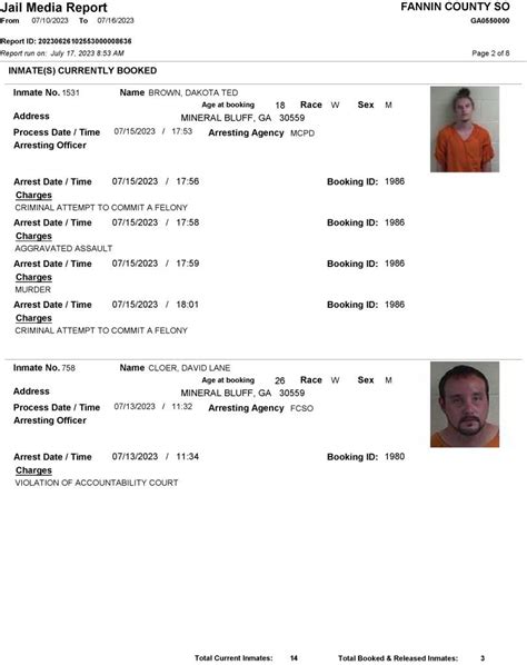 Fannin County Sheriffs Office Arrest Report 7 10 7 16 2023