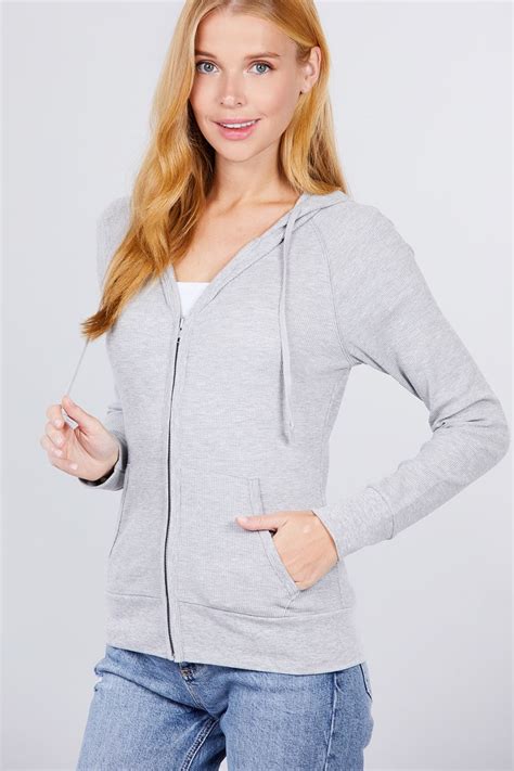 women s basic zip up hoodie thermal jacket lightweight pockets