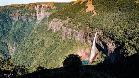 Scenic Aerial View Of Nohkalikai Falls In India Stock Photo Image Of