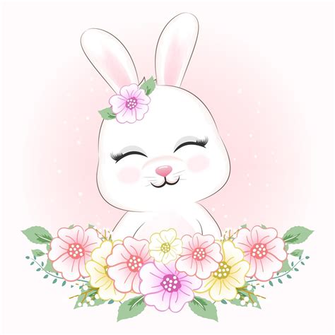 Cute Little Rabbit And Flowers 2075687 Vector Art At Vecteezy