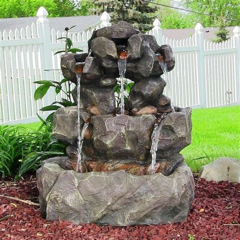 Sunnydaze Decor 32 In H Resin Rock Waterfall Fountain Outdoor Fountain