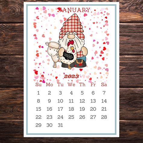 2023 Printable Calendar Digital Calendar Gnome Calendar Etsy France