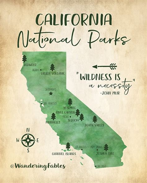 California National Parks Map Adventure Travel Mountains Etsy