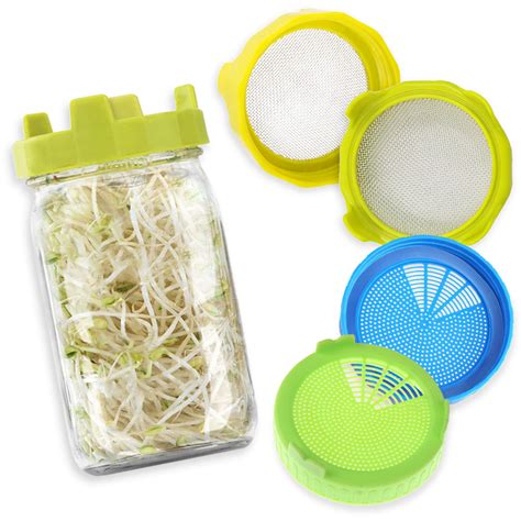 Kalevel 4 Pack Plastic Sprouting Lids Bean Sprout Jar Lid Strainer Tops