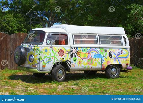 Hippie Volkswagen 1970 Vw Camper Van With Love And Groovy Artwork Hand