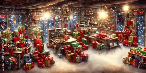 In The Christmas Toy Factory Santas Elves Are Busy Making Toys For