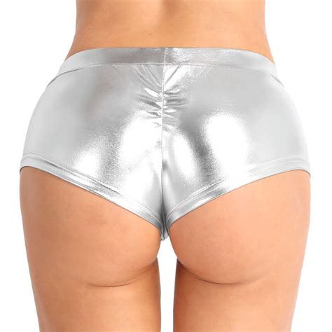 Women Metallic Booty Shorts Nightclub Shiny Bottoms Rave Dance Festival