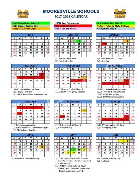 2017 2018 School Year Calendar Mooresville Schools Mooresville In