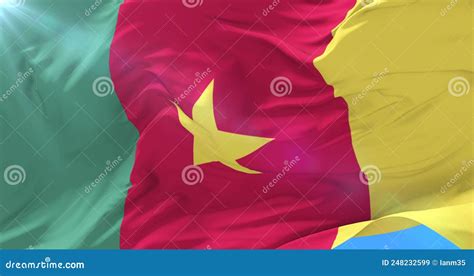 Cameroon Flag Waving At Wind In Slow With Blue Sky Loop Stock Video