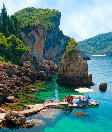 Places For Traveling La Grotta Cove Corfu Island Greece