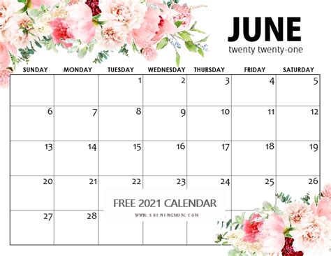 Free Printable June 2021 Calendar 12 Awesome Designs