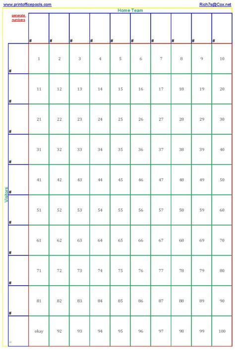 Printable 100 Square Raffle Board Template Printable Templates