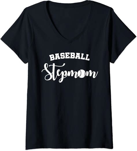 Womens Baseball Stepmom Sports Lover Stepmother Womens V Neck T Shirt Clothing