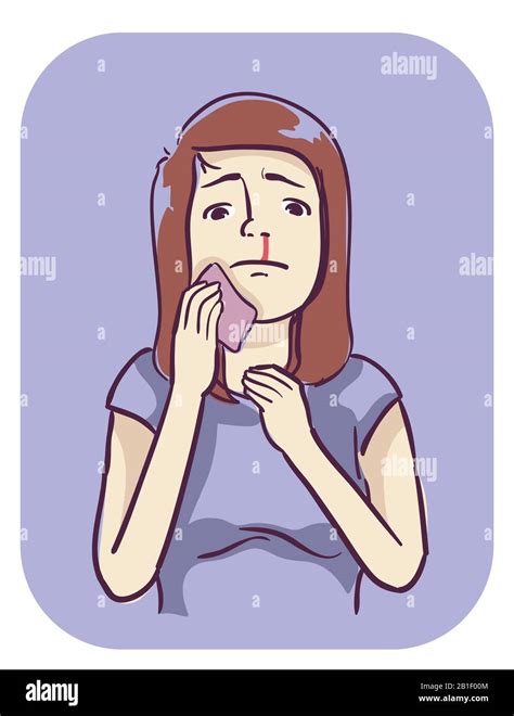 Illustration Of A Girl Holding Handkerchief With Face Up And Nose