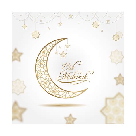 Eid Mubarak Card In White And Gold 1057423 Vector Art At Vecteezy