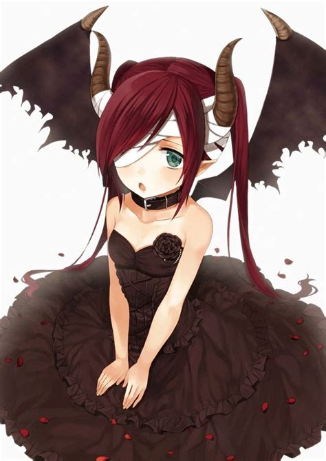 Anime demons can be every bit as good as the traditional angel, every bit as curious as a human and every bit as sadistic as evil itself. Anime Girl Demon with red hair, green eyes, black dress ...
