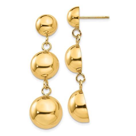 Jewelryweb 14k Yellow Gold Polished Half Ball Dangle Earrings 48