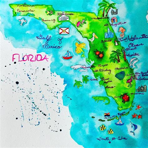 Watercolor Florida Map Wells Printable Map