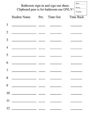 Bathroom Sign Out Sheet Pdf Printable Fill And Sign Printable