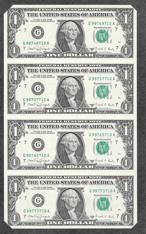 bureau of engraving printing 1988 uncut sheet of 4 one