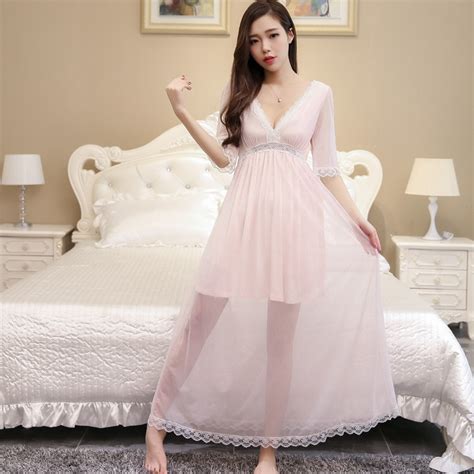 Pinkwhite Princess Nightgowns Long Summer Sleep Dress Longue Nuisette