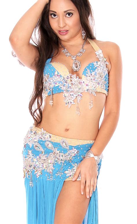 cairo collection professional belly dance costume from egypt light blue silver